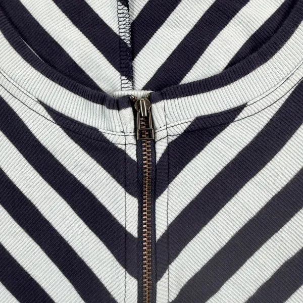 Maeve Anthropologie Womens Large Blue Navy Striped‎ Zip Front 3/4 Sleeve Rib Top - Image 5