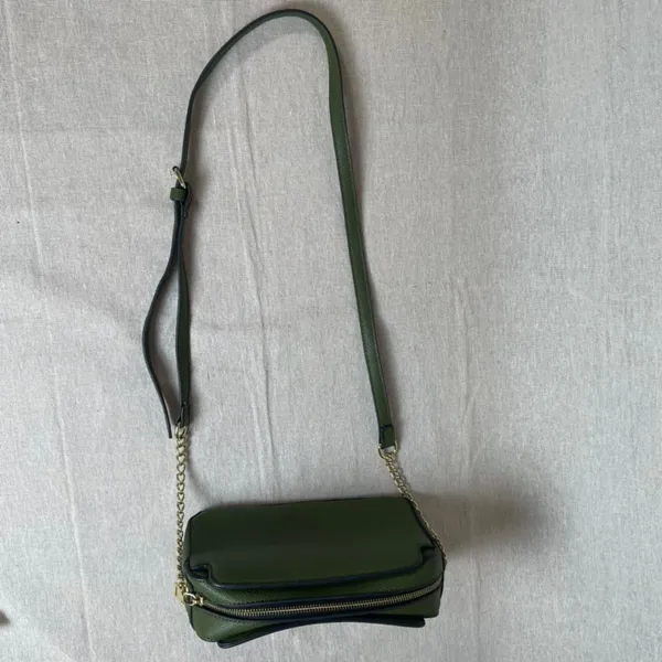 Olive Green Vegan Leather Camera Bag Crossbody Purse - Image 9