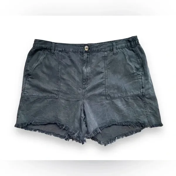 Aerie Gray Frayed Hem Linen Blend Utility Shorts Size XL - Image 3