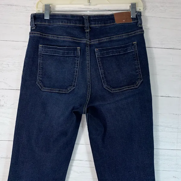 ZARA blue High Rise Cropped Jeans Raw Hem Retro Pockets Womens 6 - Image 5