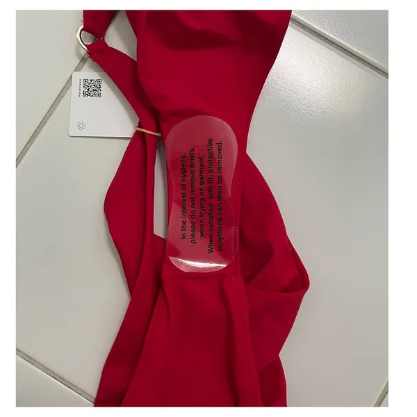 Quince Italian High-Leg Ring Bikini Bottom Swim Cherry Red Size Large NEW - Image 6