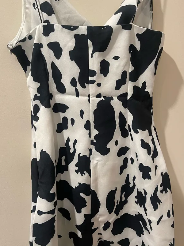 Cow-Print Mini Slip Dress in Black and White - Image 3