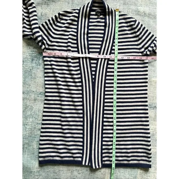 Talbots Navy Blue Off White Stripe Open Front Cardigan XS - Image 6
