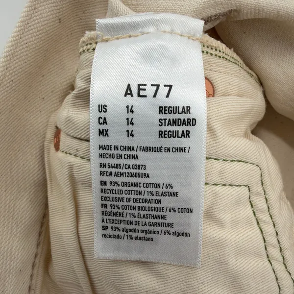 AE77 Stovepipe Selvedge Jeans Women 14 Regular Cream NWT Organic Cotton Straight - Image 11