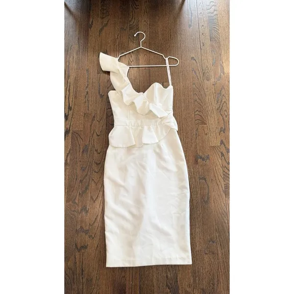 Bardot Revolve Camelia Cocktail Midi One Shoulder Dress in White Size US 4 1791 - Image 3