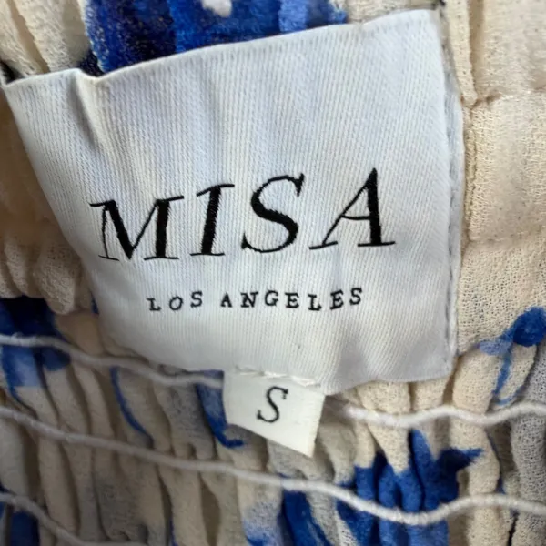 MISA Los Angeles Size Small Blue Floral Smocked Off-Shoulder Mini Dress Ruffle - Image 8