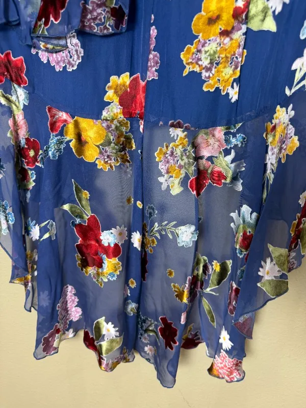 Alice + Olivia Blue Floral Skirt Velvet Burnout Tiered Ruffles Size 0 New NWT - Image 8