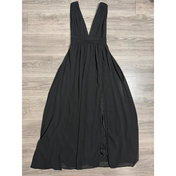 Lulus Maxi Dress XS Heavenly Hues Black Deep V-Neck Side Slit Gown Prom Romantic - Image 15