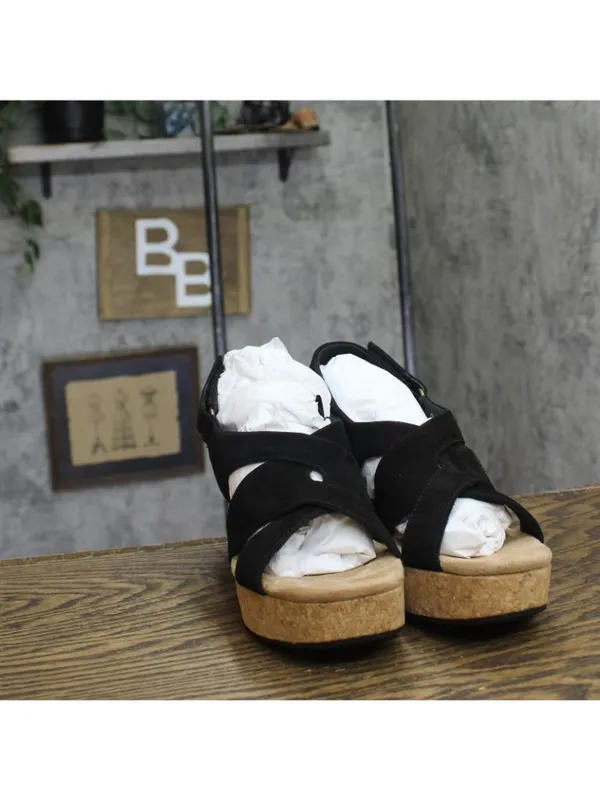 NWT Clarks Nerisa Grace Wedge Cork Sandal 26187243 Black Nubuck 8.5M - Image 9