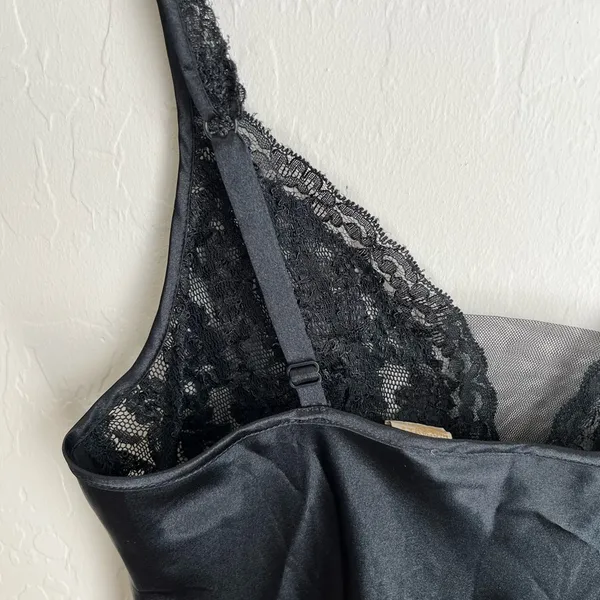 Victoria’s Secret Vintage Gold Label Gothic Satin Lace Slip Dress Black Medium - Image 5