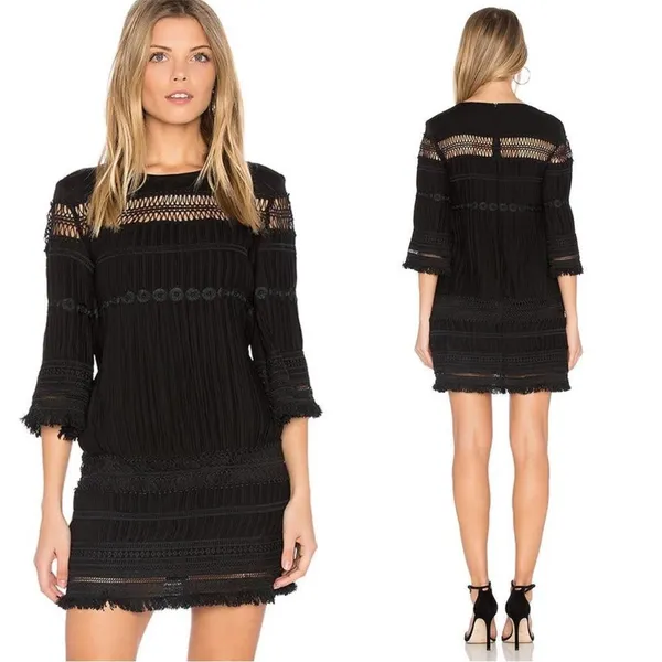 ELLIATT "Memory" Black Embroidered Fringe Dress‎ Size S - Image 2