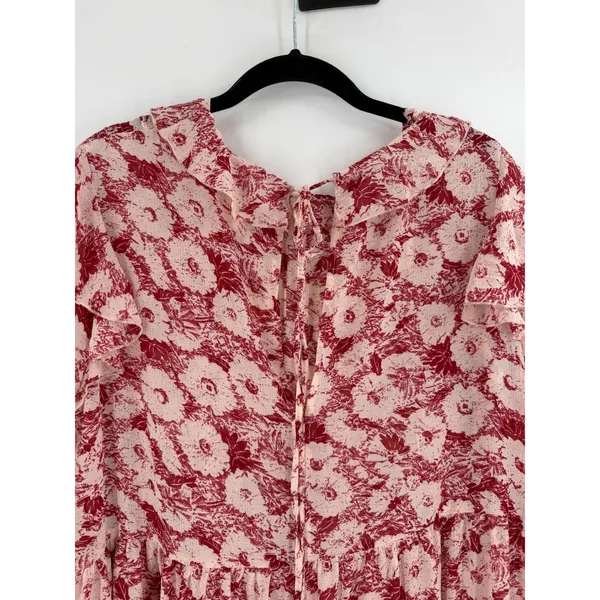 Free People Mini Dress These Dreams L Red Tea Floral Pleated Ruffle Cottagecore - Image 11