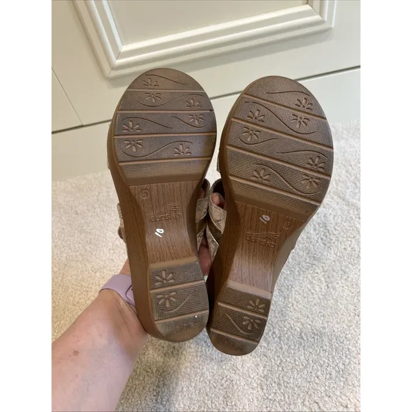 Dansko Jessie Sandals Double Strap Clogs Size 39‎ US 8.5 9 Gold & Beige Marbled - Image 7