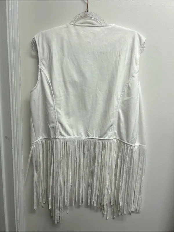White Faux Suede Fringe Vest - Image 2