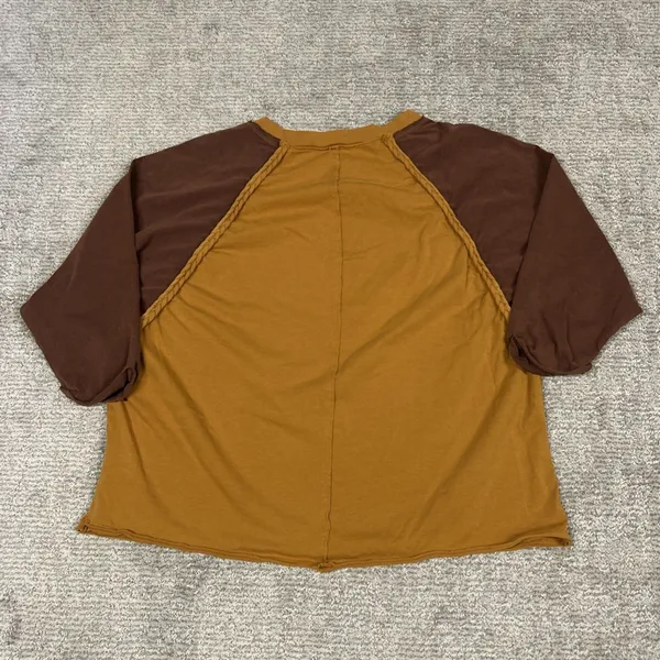 Oli & Hali Shirt Womens Large Oversized Boho Top Yellow Gold Brown Festival - Image 6