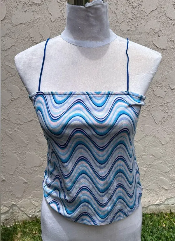 Fade Rose Marble stripe blue string spaghetti strap tank top Size L - Image 4
