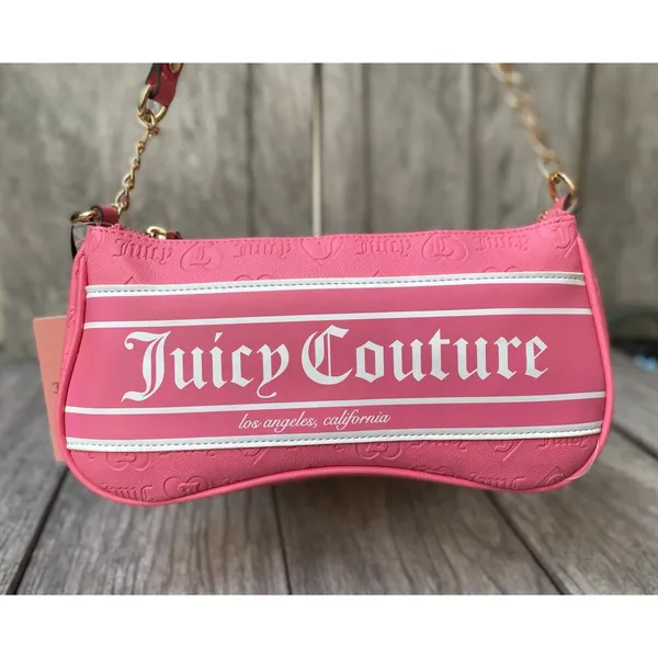 Juicy Couture Pink Lemonade Shoulder Bag – Logo Print & Gold Chain Strap - Image 3
