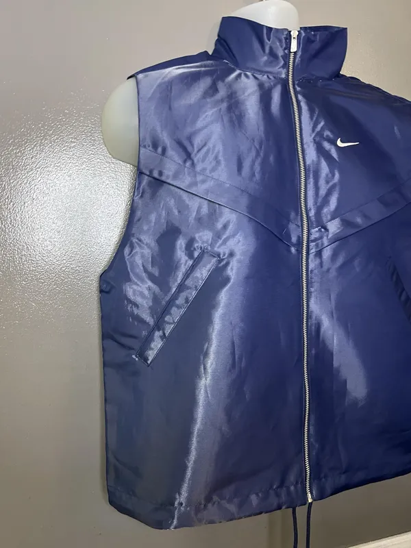 Nike Vest Womens Small Blue Windbreaker Full Zip Oversized Sports Swoosh Logo - Image 3