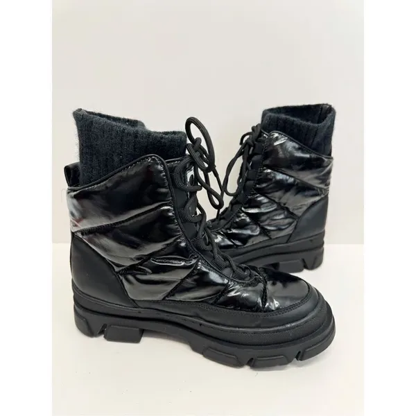 Sam Edelman Boots‎ Size 7.5 Black Lug Sole Tabitha Lace Up Round Toe Winter Boot - Image 6