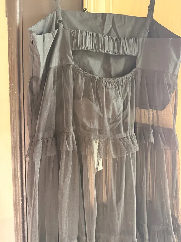 Anthropologie Maeve Tulle Tiered Midi Dress Black Spaghetti Strap Balletcore NWT Medium - Image 5