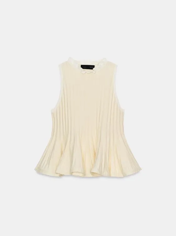 NWT Zara Cream / Butter Yellow Ribbed Knit Ruffle Trim Peplum Tank Top - Image 11