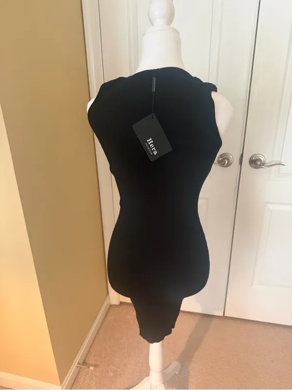 Hera Collection Black Knit Lace-Up Dress with Gold Eyelets - Image 3