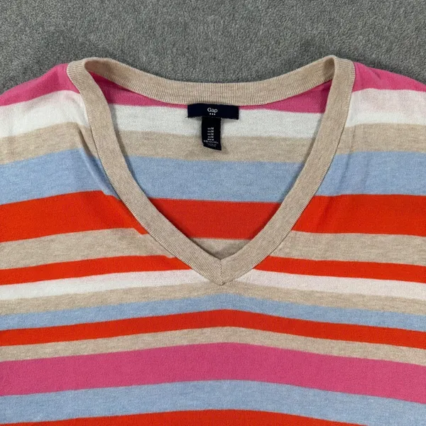 Gap Striped V-Neck Pullover Sweater Women's Medium Long Sleeve Cotton - Image 3