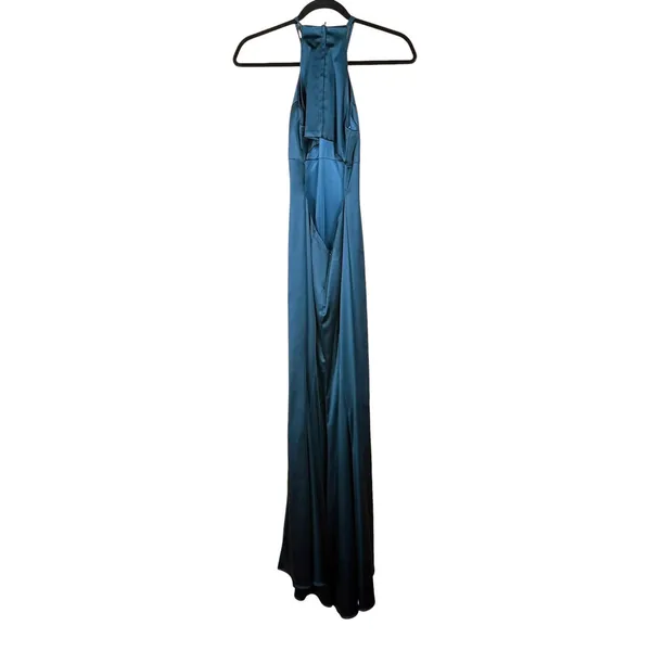Sherri Hill Formal Gown Size 00 Teal Satin Open Back High Slit Prom Dress Party - Image 8