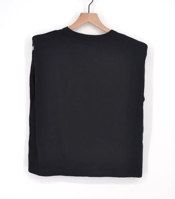 NEW Mango MNG Shoulder Pad T-Shirt Crewneck Cotton in Black Women's XS S - Image 3