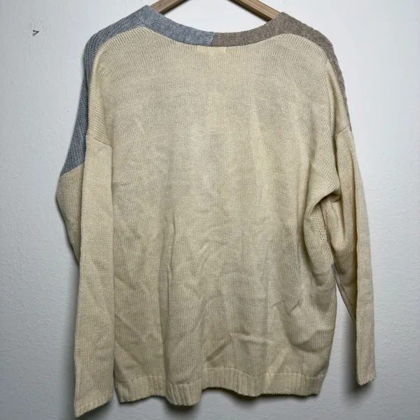 NEW Maurices Women Patchwork Cable Knit Cardigan Medium Cream Blue Tan Button Up - Image 7
