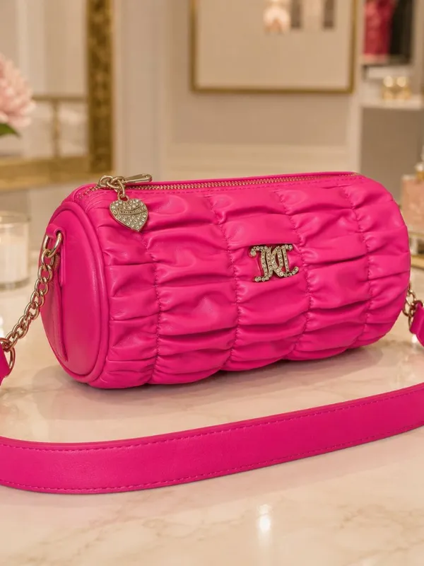 Juicy Couture Pink Flash Ruched Barrel Shoulder Bag Chain Strap NWT - Image 2