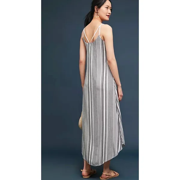 Michael Stars Reversible Midi Dress Womens XS Black White‎ Striped V-Neck Casual - Image 2