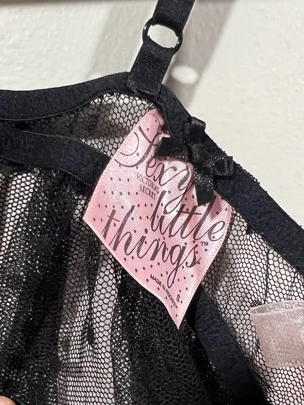 Victoria's Secret Black & Pink Sheer Polka Dot Babydoll Chemise Size Small - Image 4