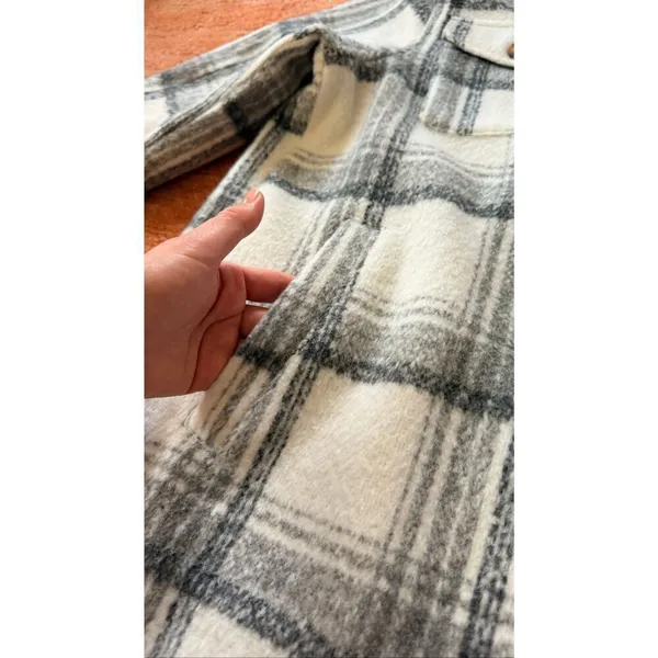 Wonderly Plaid Shacket Jacket XL Gray Cream Wool Blend Lined Button Front - Image 4