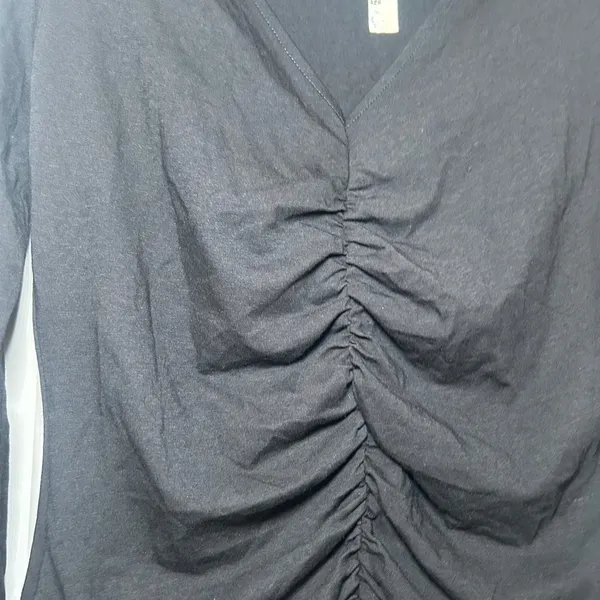 NWT Madewell Shirred V-Neck Long-Sleeve Top black women's large minimal basic - Image 2