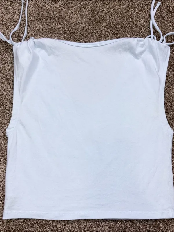 American Eagle Light Blue Tie-Shoulder Scoop Neck Crop Top Medium - Image 3