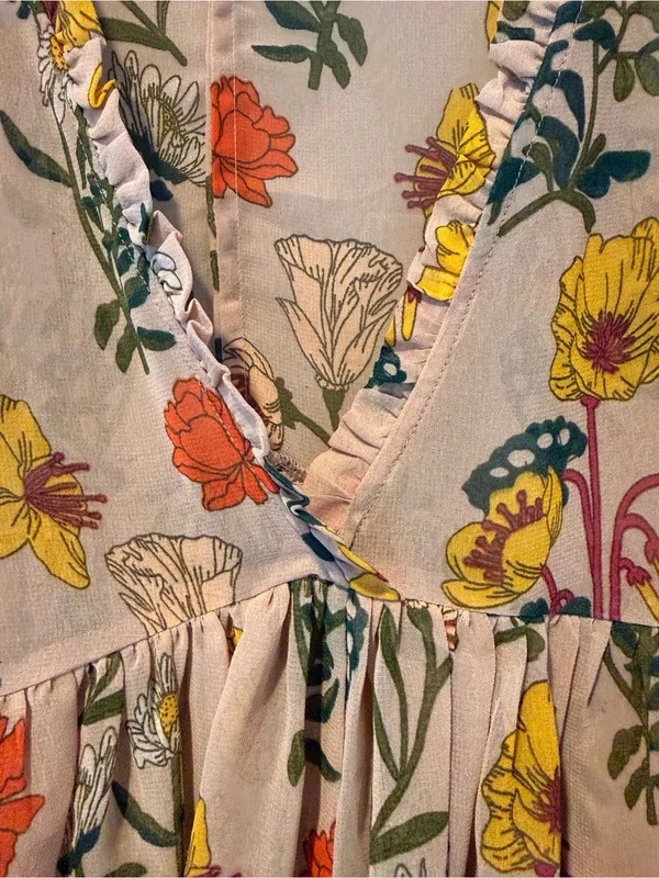 Lucky Brand Pink Floral V-Neck Tunic with Yellow & Orange Blooms - Image 3