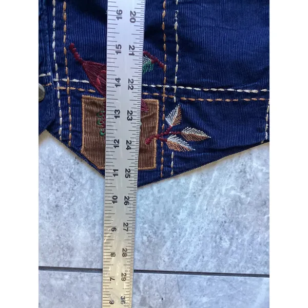 Dress Barn Vintage Woman Navy Blue Corduroy Autumn Leaf Embroidered Vest 1X - Image 4