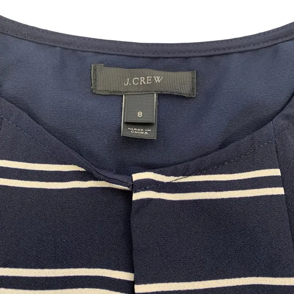 J Crew Blouse 8 Blue Sheer Sleeveless Striped Summer Career Preppy B5941 - Image 4