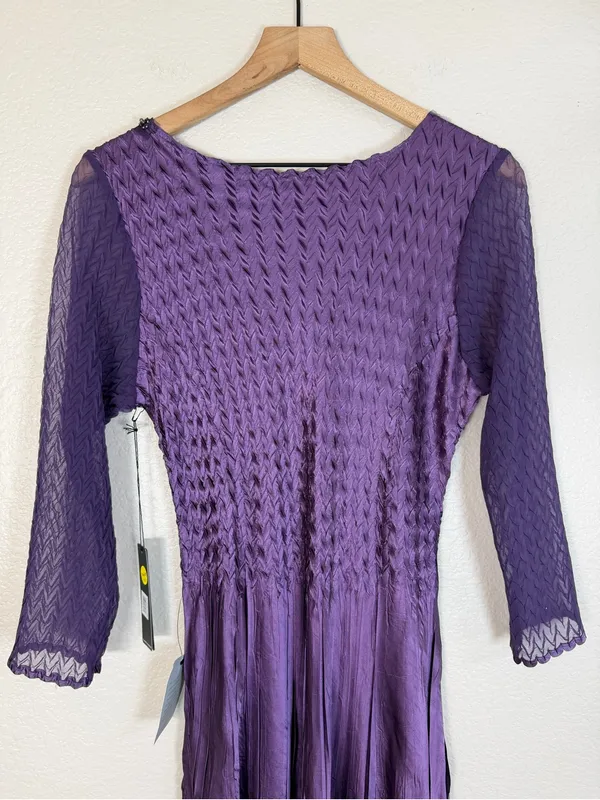 Komarov Beaded Neck Chiffon Charmeuse Midi Dress Purple Large NEW $335 - Image 10