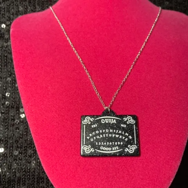 Sterling Silver Spooky Season Ouija Board Necklace 925 Planchette Earrings emo - Image 12
