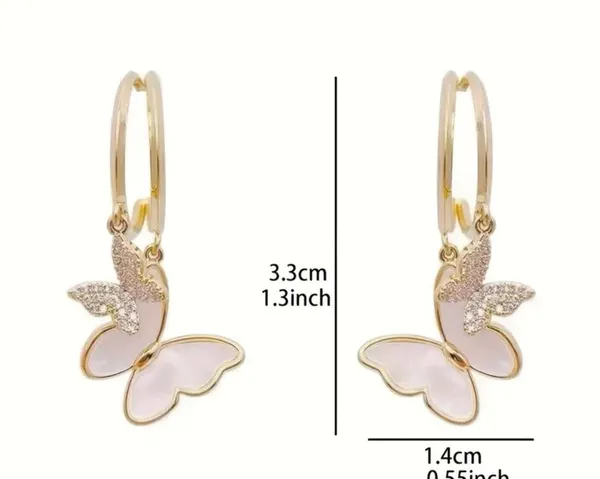 18K Gold Butterfly Pendant Hoop Earrings - Image 8