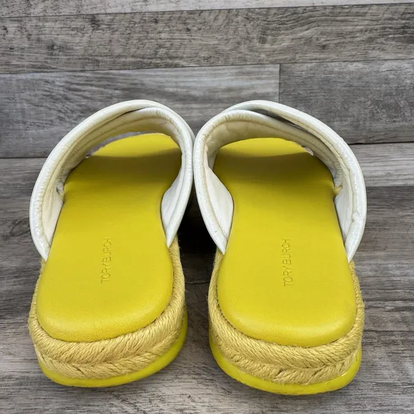 Tory Burch Crisscross Espadrille Slide Sandal White Patent Yellow Sz 7 - Image 4