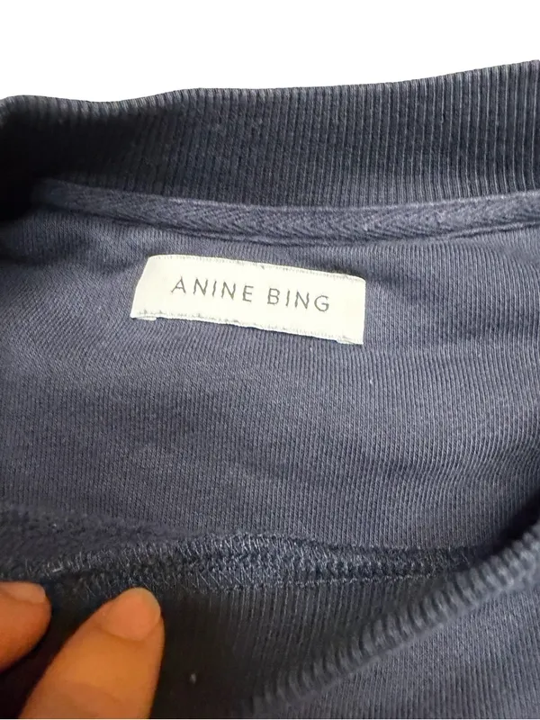 👕 ANINE BING Tyler Sport Sweatshirt Navy Terry Varsity Logo Pullover Medium 👕 - Image 4