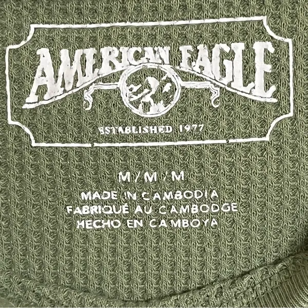 Women's Juniors American Eagle Long‎ Sleeve Henley Size Medium Green Hippie Boho - Image 3