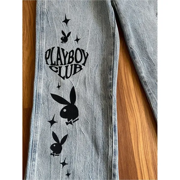 Playboy × PacSun Distressed Baggy Wide Leg Jeans Light Wash Size 23 - Image 2