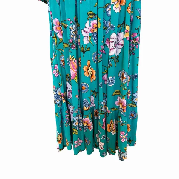 Bechamel Floral Maxi House Dress S Turquoise Pink Boho Cottagecore Artisan Folk - Image 3