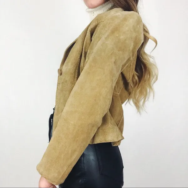 Vintage Genuine Suede Jacket in Tan | Size S - Image 7