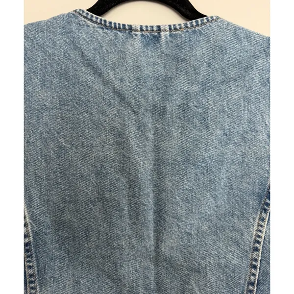 Free People We The Free Aimee Denim Long Vest‎ Ultra Light Beam Women's Size Med - Image 4