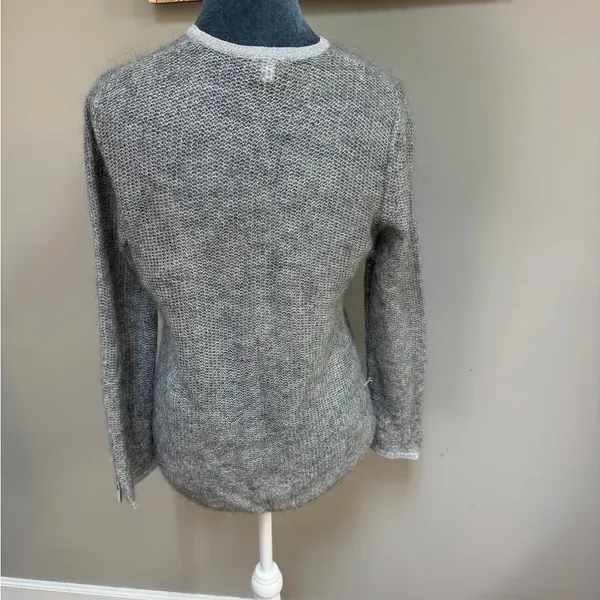 Ann Taylor petites medium silver grey angora wool sweater rhinestone button - Image 5